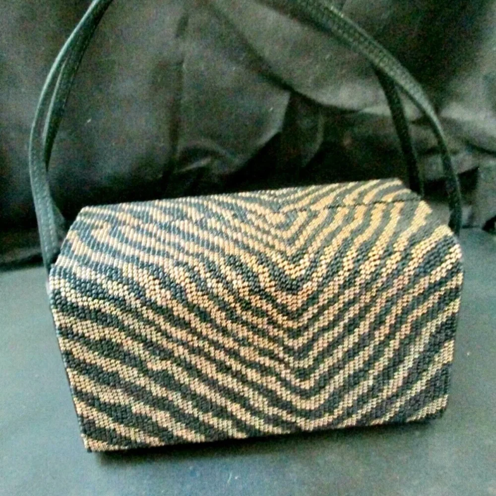 Lambertson Truex Vintage Beaded Box Purse Zebra Pattern